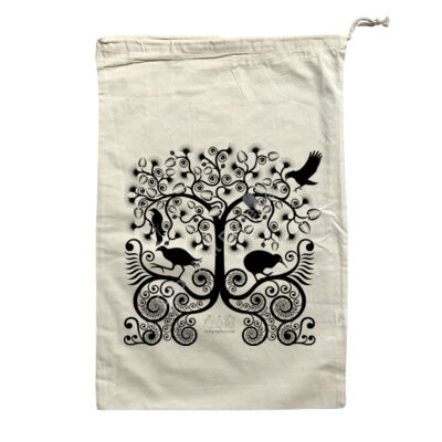NZ Native Birds - Natural 100% cotton calico drawstring bag Thumbnail
