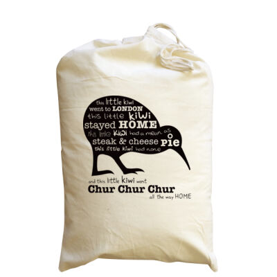 This little Kiwi - medium Santa Sack - natural 100% cotton calico with pullcord Thumbnail